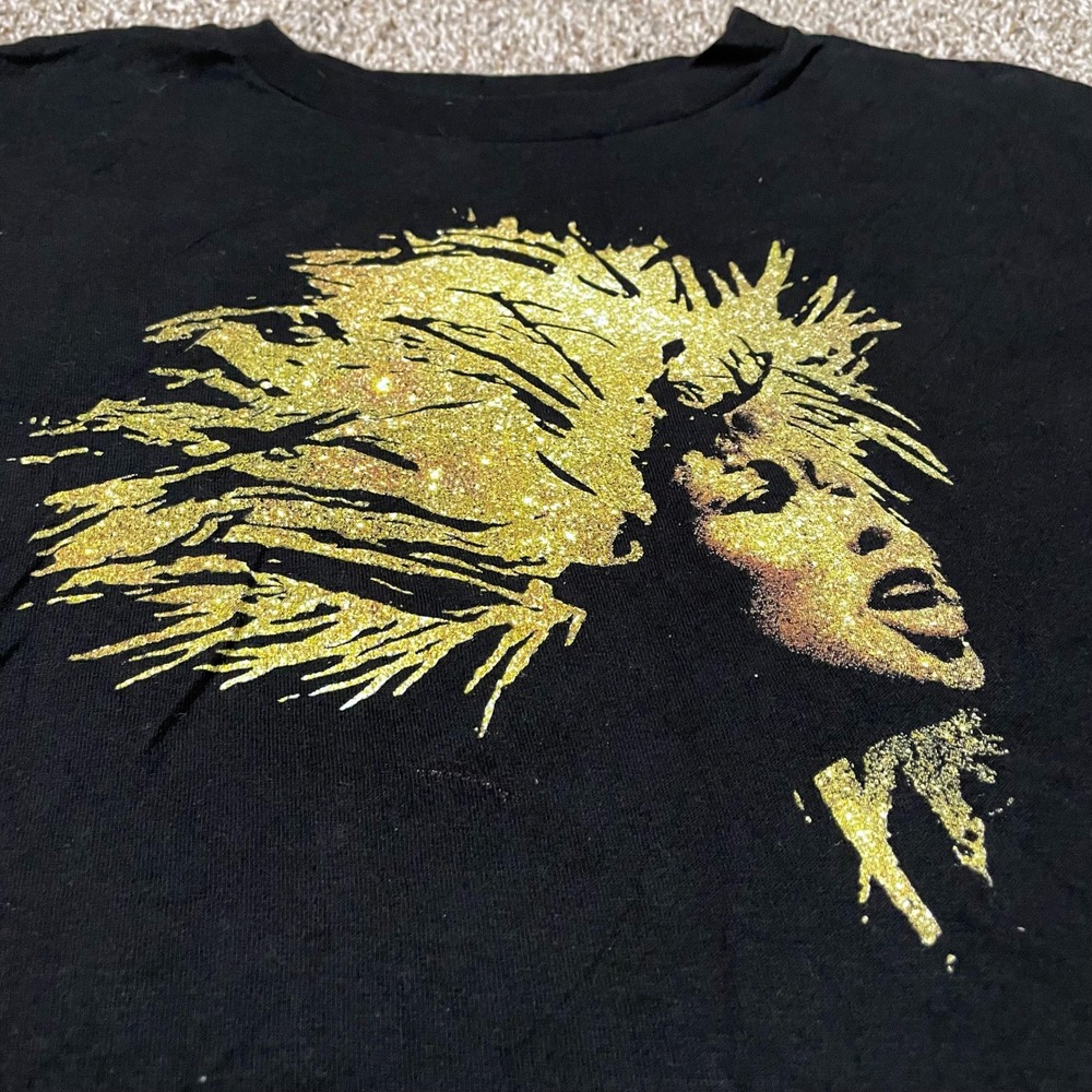 Tina Turner Musical Graphic Tee Black Gold Glitter Women's